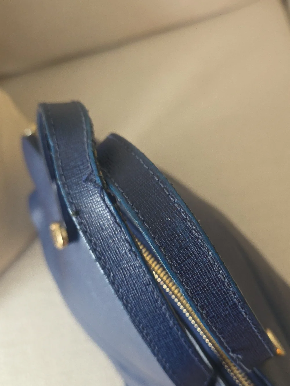 Furla Navy Blue Leather Satchel with Gold Hardware